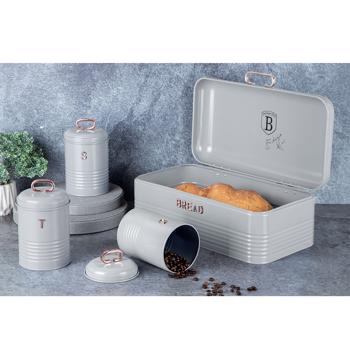 Preview: Boîte à Pain Récipients Cuisine Vintage Acier Inoxydable Gris Or Rose - Prolongation Conservation Pain - 3 Boîtes Thé Café Sucre - 42.5x23x16cm