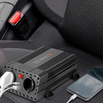 600/1200W Kfz-Wechselrichter 12V auf 230V – 2 Steckdosen & 2 USB-Ladeports, Spannungswandler für unterwegs