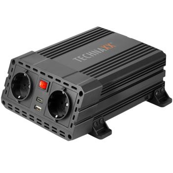 Preview: inverter auto 600/1200W da 12V a 230V - 2 prese e 2 porte di ricarica USB, convertitore di tensione per viaggiare