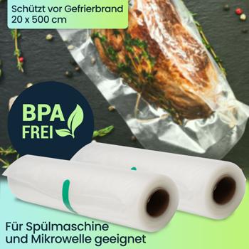 Preview: Vakuumier-Folienschläuche (2er-Set), 20x500 cm – Vakuumierbeutel BPA-frei, reissfest & kochfest, für Sous Vide & Balken-Vakuumierer