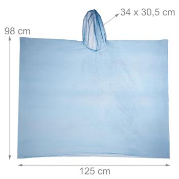 Preview: set di 4 poncho antipioggia di emergenza con cappuccio e maniche, blu, circa 120 cm