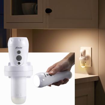 Akku LED-Taschenlampe: 200lm, Einschaltautomatik, Nachtlicht, weiss - Automatisches Steckdosen Notlicht & Taschenlampe – Praktisch & Zuverlässig