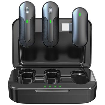 Preview: Microphones sans fil Mini Influencer (x2) - Réduction intelligente du bruit ANC - Streaming, Enregistrements, Vlogging - Portée 15m - Autonomie 6h - Noir