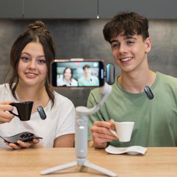 Preview: Microphones sans fil Mini Influencer (x2) - Réduction intelligente du bruit ANC - Streaming, Enregistrements, Vlogging - Portée 15m - Autonomie 6h - Noir