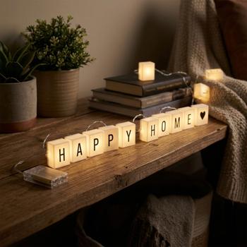 Guirlande lumineuse pour messages de bienvenue – 90 lettres, chiffres et symboles – 20 boîtes lumineuses LED – Fonctionne à piles – Sans câble – Décoration d’intérieur