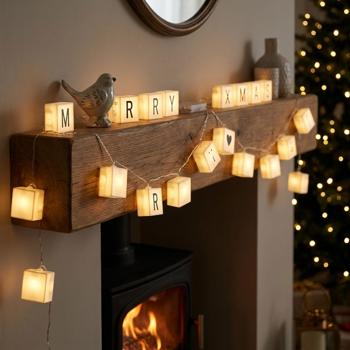 Set of 2 message fairy lights – 90 letters, numbers & symbols – 20 LED light boxes – Battery-operated – Wireless – Indoor decoration