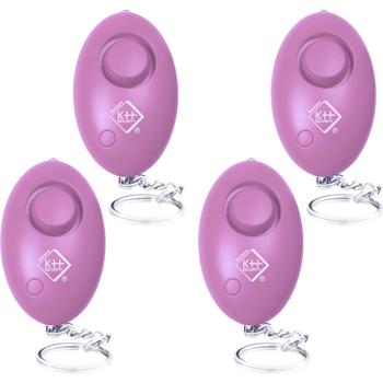 Alarme Personnelle Anti-Agression avec Lumière LED Clignotante - 120dB Son Puissant & Fonction Lampe de Poche - Rose - Pack de 4 - 6x4x1.5cm - 34g