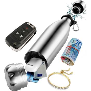 Preview: Doppelwandige Trinkflasche mit Geheimversteck, 400ml, aus Edelstahl: Perfekt für Reisen & Alltag - Schützen Sie Ihre Wertsachen