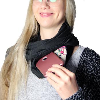 Preview: Sciarpa rotonda con tasca a zip nascosta