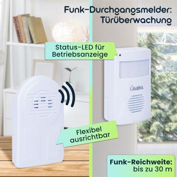 Preview: 2er-Set Kabelloser Funk-Bewegungsmelder mit Klingel, PIR-Sensor, 8m Reichweite. Batteriebetriebener Durchgangsmelder mit Empfänger, einfach installiert