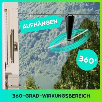 Preview: 4er Akku-Fliegenvertreiber mit 2 Flügeln, tierfreundlicher Fliegenwedler ohne Chemie, Li-Ion Akku, Hinstellen, Aufhängen auf Balkon, Terrasse, im Garten