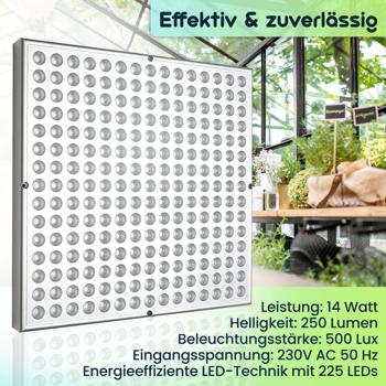 Preview: 2er Professionelle Pflanzen-Wachstumslampe mit 225 LEDs - 250 Lumen, 300x300x35mm – fördert das Wachstum von Pflanzen effektiv & zuverlässig