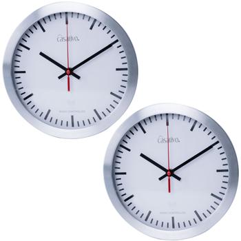 Preview: 2er-Set Elegante Funk-Wanduhr (Ø 25 cm) mit präzisem Quarz-Uhrwerk – Aluminiumgehäuse, geräuscharm – Zeitloses Design für jeden Raum