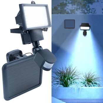 Preview: 2 solar LED wall floodlights for outdoors, PIR sensor 180°, 12 W, particularly bright 750 lumens, IP44, self-sufficient thanks to solar panel, pleasant white light