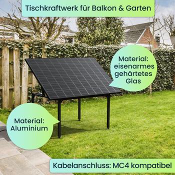 Preview: Solar Gartentisch mit 410W & Wechselrichter – Tisch-Kraftwerk für Balkon & Garten – Wetterfeste, nachhaltige Energiequelle mit App