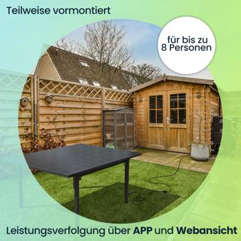 Preview: Solar Gartentisch mit 410W & Wechselrichter – Tisch-Kraftwerk für Balkon & Garten – Wetterfeste, nachhaltige Energiequelle mit App