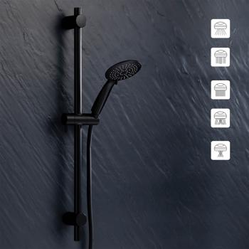 Preview: Set doccia con doccetta, flessibile e supporto a parete, nero