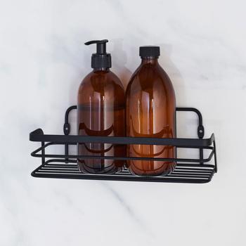 Preview: Duschkorb aus Metall schwarz - Selbstklebend ohne Bohren für Badezimmer - Max. 2 kg Traglast - 26,4 x 10,5 x 8,5 cm