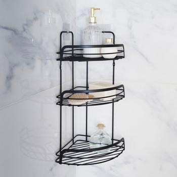 Preview: Cestino doccia angolare in metallo, 3 ripiani, nero, 22,8 x 29,8 x 49 cm