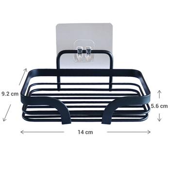 Preview: Porte-savon mural adhésif noir en métal pour salle de bain moderne - Rangement hygiénique sans perçage - 14 x 9,2 x 5,6 cm
