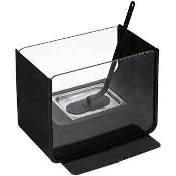 Preview: Elegante caminetto da tavolo a bioetanolo (25,5x16x19,5 cm): ferro, nero trasparente - fuoco decorativo senza fumo e d‘atmosfera per soggiorno e terrazza