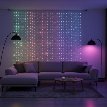 Bunter LED-Lichtervorhang 2x2m für Partys & Events - 400 RGB-LEDs - Spritzwassergeschützt IP44 - Inkl. Fernbedienung für Innen & Aussen