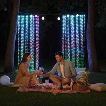 2er-Set LED-Vorhang Bunt - Partydeko für Geburtstag, Hochzeit & Aussenbereich - 400 RGB LEDs, IP44, 2x2m, Fernbedienung inklusive