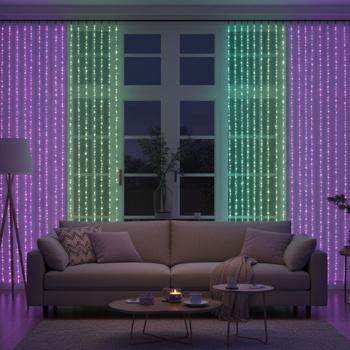 2er-Set Bunter LED-Lichtervorhang mit 240 LEDs, RGB, IP44, 6 x 0,6 m, stimmungsvolle Beleuchtung mit einem magischen Lichtspiel für Fenster, Wände