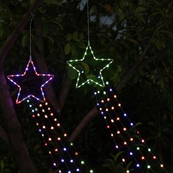 Set of 2 Colorful LED Shooting Stars, 1,45m - 85 RGB LEDs for a dreamlike lighting atmosphere - usable all year round, party decor, patio, balcony, IP44