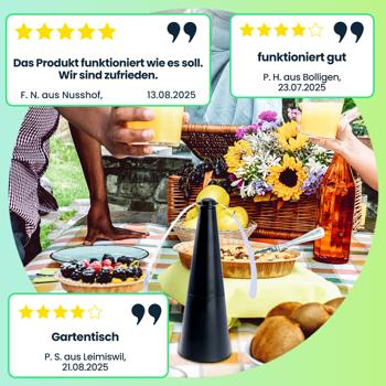 Preview: Akku-Fliegenvertreiber mit 2 Flügeln, tierfreundlicher Fliegenwedler ohne Chemie, Li-Ion Akku, Hinstellen, Aufhängen auf Balkon, Terrasse, im Garten Preview: Akku-Fliegenvertreiber mit 2 Flügeln, tierfreundlicher Fliegenwedler ohne Chemie, Li-Ion Akku, Hinstellen, Aufhängen auf Balkon, Terrasse, im Garten