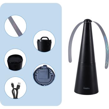 Preview: 2 battery fly repeller with 2 wings, animal-friendly fly swatter without chemicals, Li-Ion battery, stand, hang on balcony, terrace, in the garden