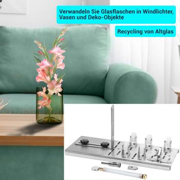 Preview: Glasschneider-Set mit Diamantschneidkopf – Flaschenschneider inkl. Sicherheitshandschuhe, Haltescheiben & Schleifpapier für Glasflaschen