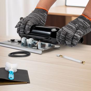 Preview: Premium glass cutter with diamond cutting head & roller holder for clean cuts, variable bottle cutter incl. safety gloves Preview: Premium glass cutter with diamond cutting head & roller holder for clean cuts, variable bottle cutter incl. safety gloves