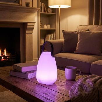 Preview: Lanterne de table à accu LED - 16 couleurs RGB & Blanc, 4 modes, télécommande - IP44 extérieur, Ø14x20cm, 3.5h autonomie