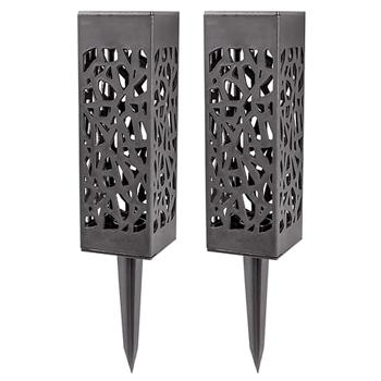 Preview: set di 2 luci solari da giardino a LED con picchetto a terra, lanterna da giardino con pannello solare