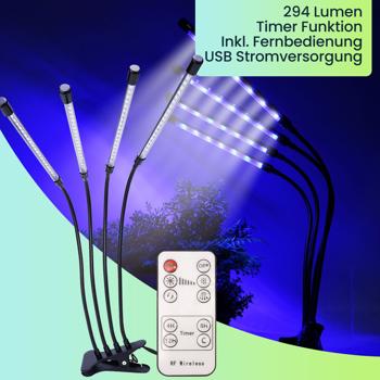 Preview: Wachstumsoptimierte LED Pflanzenlampe: 4-Armig, 360° Schwanenhälse, Vollspektrumlampe, 3 Modi, Dimmer & Timer – Für alle Pflanzen