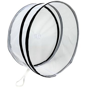 Preview: Couverture Alimentaire Ronde Pliable Anti-Insectes - Protection Mouches & Abeilles - Ø37x15.5cm - Blanche/Noire - Idéale Pique-nique/Maison
