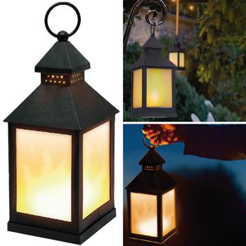 Preview: set of 2 LED lanterns with flame effect, black
