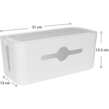 Preview: Kabelbox - Ordnung für Schreibtisch & Wohnzimmer - Platz für Steckdosenleiste, abnehmbarer Deckel als Tablet-/Handyhalter - 31x13.5x13cm, weiss Preview: Kabelbox - Ordnung für Schreibtisch & Wohnzimmer - Platz für Steckdosenleiste, abnehmbarer Deckel als Tablet-/Handyhalter - 31x13.5x13cm, weiss