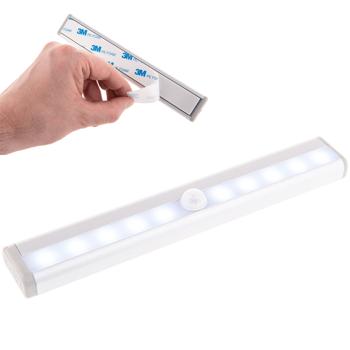 Preview: Barre lumineuse LED à capteur de mouvement - Sans fil, à piles AAA, 19x3cm, aluminium/plastique blanc/gris - Idéale placards, escaliers, couloirs sombres