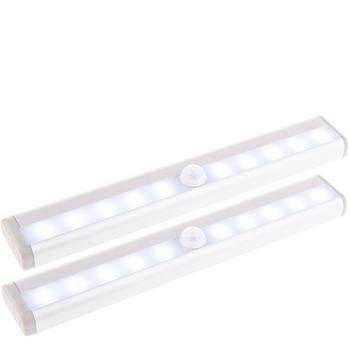 Preview: 2er-Set LED Lichtleiste - Bewegungssensor - Automatische Beleuchtung Schränke, Treppen, Flure - Kabellos, batteriebetrieben AAA - 19x3cm, Weiss/Grau
