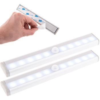 Preview: 2er-Set LED Lichtleiste - Bewegungssensor - Automatische Beleuchtung Schränke, Treppen, Flure - Kabellos, batteriebetrieben AAA - 19x3cm, Weiss/Grau