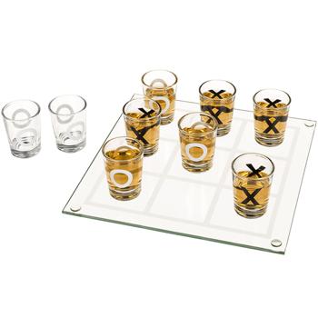 Preview: Trinkspiel Tic-Tac-Toe - Party-Hit für Erwachsene & Junggesellenabschiede - Inkl. 9x 2 cl Shotgläser, Echtglas Spielbrett 22x22 cm
