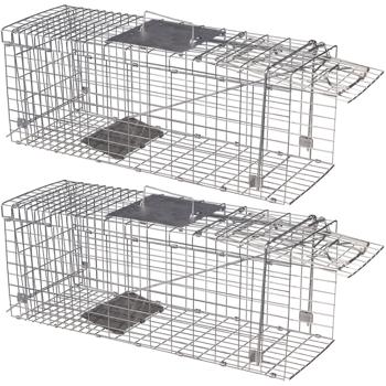 Preview: set di 2 robuste trappole per martore (66x26x23cm) in metallo - Con maniglia per il trasporto e protezione dai morsi - Cattura sicura e senza ferite per uomini e animali