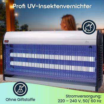 Preview: Profi UV-Insektenvernichter, 45W, 2 UV-Röhren: Bis 150m², chemiefrei, Stellen/Hängen, für insektenfreie Bereiche, leistungsstark und sicher Preview: Profi UV-Insektenvernichter, 45W, 2 UV-Röhren: Bis 150m², chemiefrei, Stellen/Hängen, für insektenfreie Bereiche, leistungsstark und sicher