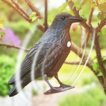 Preview: Realistic bird repellent crow with sound: Battery-operated raven bird deterrent for effective bird repelling. Natural crow sounds for deterrence