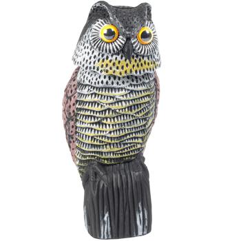 Preview: Hibou Anti-Oiseaux Réaliste - Effaroucheur Efficace Pigeons Souris Rats - Tête Mobile - Plastique Robuste Résistant Intempéries - 20x16x38 cm