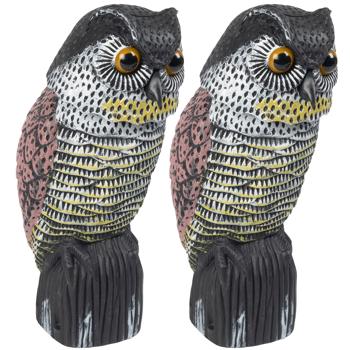Preview: Répulsif Oiseaux Hibou (Lot de 2) - Anti-Pigeons/Rats/Souris sans Poison - Tête Mobile-Décoratif-Résistant Intempéries-Incassable - 20x16x38cm