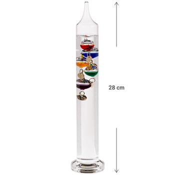 Preview: Galileo Glas-Thermometer 28 cm - Dekoelement mit präziser Temperaturanzeige - Ideal für Büro & Wohnräume - Glas-Metall-Design - Galileisches Prinzip