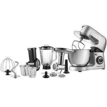 Preview: Robot da cucina professionale in acciaio inox con tritatutto e frullatore, frullatore per smoothie, mixer con ciotola da 6 litri, frusta e numerosi accessori, 1500 W
